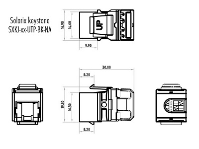 Produkt Szybko-zaciskowy keystone Solarix CAT6 UTP RJ45 czarny SXKJ-6-UTP-BK-NA do kleszczy SXKJ-NA-BU - Solarix - Keystony