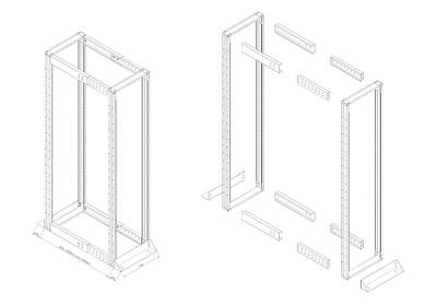 Produkt Rama wysokiej nośności 32U 19" 600x1000 BK, nośność 1200kg, komplet VR-32-B - Solarix - Otwarte ramy 19"