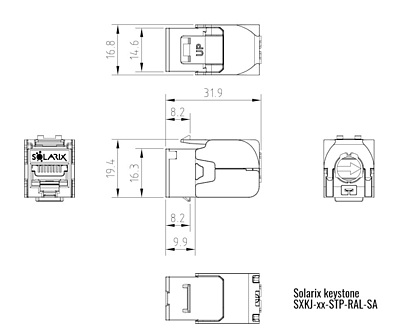 Produkt Samozaciskowy keystone Solarix CAT6 STP SXKJ-6-STP-RAL-SA, moduły RAL FIT, GROUND LOCK - Solarix - Keystony