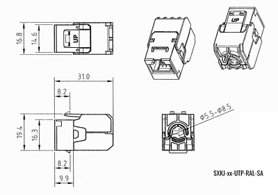 Produkt Samozaciskowy keystone Solarix CAT5E UTP SXKJ-5E-UTP-RAL-SA, moduły RAL FIT, SECURE CAP - Solarix - Keystony