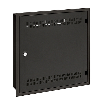 Produkt Szafka SOHO LC-18 pod tynk z szyną 2U, 4U i 11U, 550x550 czarna RAL9005 z ramką naścienną - Solarix - Naścienne 19"