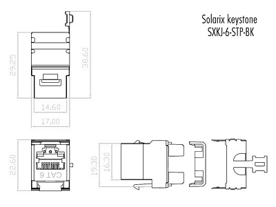 Produkt Zaciskany keystone Solarix CAT6 STP RJ45 SXKJ-6-STP-BK - Solarix - Keystony