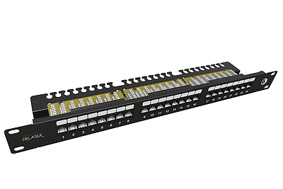 Produkt 19" patch panel Solarix 24 x RJ45 CAT6 UTP z listwą 1U SX24L-6-UTP-BK-N - Solarix - Patch panele