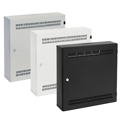 Produkt Szafka SOHO LC-18 na tynk z szyną 2U, 4U i 11U, 550x550 czarna RAL9005 - Solarix - Naścienne 19"