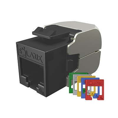 Produkt Samozaciskowy keyston Solarix CAT6A UTP SXKJ-10G-UTP-RAL-SA, moduły RAL FIT, Component Level i 4PPoE.  - Solarix - Keystony
