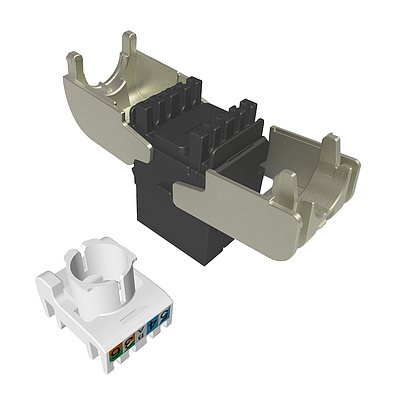 Produkt Samozaciskowy keyston Solarix CAT6A UTP SXKJ-10G-UTP-RAL-SA, moduły RAL FIT, Component Level i 4PPoE.  - Solarix - Keystony