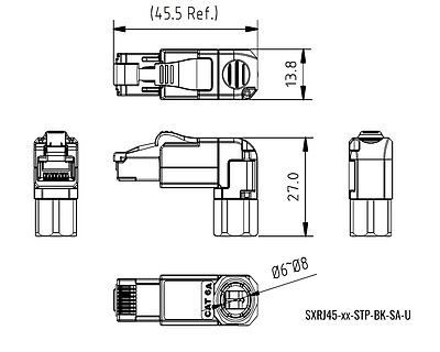 Produkt Konektor MPTL 90° RJ45 CAT6 STP samozaciskowy SXRJ45-6-STP-BK-SA-U - Solarix - Konektory