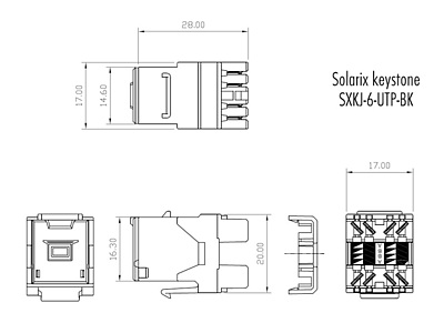 Produkt Zaciskany keystone Solarix CAT6 UTP RJ45 SXKJ-6-UTP-BK - Solarix - Keystony