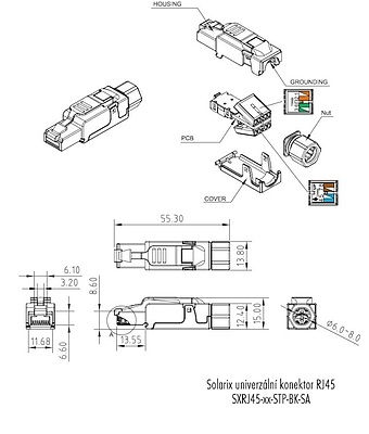 Produkt Uniwersalny konektor RJ45 CAT6 STP MPTL SXRJ45-6-STP-BK-SA - Solarix - Konektory