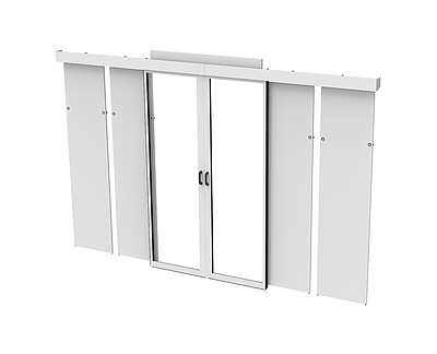 Produkt Drzwi przesuwne do korytarza ciepłego/zimnego z podwyższonym dachem do szaf 42U, głębokość 1200 mm, bez nóżek lub cokołu, kolor RAL 7035 - Solarix - Centrum przetwarzania danych