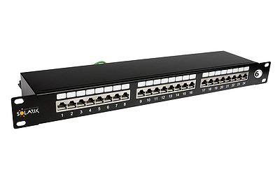 Produkt 19" patch panel Solarix 24 x J45 CAT6 STP czarny 1U SX24-6-STP-BK - Solarix - Patch panele