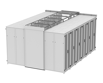 Produkt Osłona do zimnego korytarza z podwyższonym dachem, do szaf o wysokości 42 U, z nóżkami, RAL 7035 - Solarix - Centrum przetwarzania danych