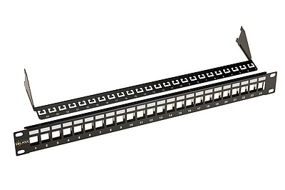Produkt 19" uniwersalny modularny nieobłożony patch panel Solarix 24 porty 1U czarny SX24M-0-STP-BK-UNI - Solarix - Patch panele