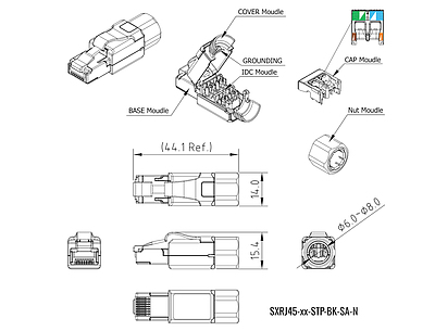 Produkt Konektor MPTL RJ45 CAT6A STP samozaciskowy SXRJ45-6A-STP-BK-SA-N - Solarix - Konektory