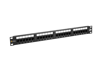 Produkt 19" patch panel Solarix 24 x RJ45 CAT5E UTP 150 MHz czarny 1U SX24-5E-UTP-BK - Solarix - Patch panele
