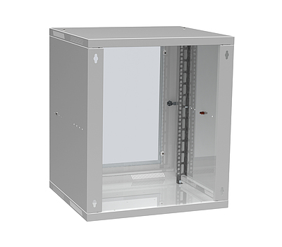Produkt Szafa naścienna składana SENSA LITE 12U 450mm, drzwi szklane, RAL 7035, SENSA-L-12U-545-11-G - Solarix - Naścienne 19"