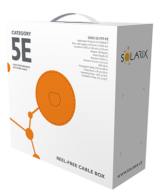 Produkt Kabel instalacyjny Solarix CAT5E FTP PE F<sub>ca</sub> zewnętrzny box 100 m SXKD-5E-FTP-PE - Solarix - Kable instalacyjne