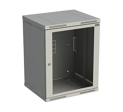 Produkt Szafka naścienna nitowana SENSA 15U 500mm, drzwi przeszklone, RAL 7035, SENSA-15U-65-11-G - Solarix - Naścienne 19"