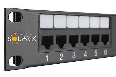 Produkt 19" patch panel Solarix 24 x RJ45 CAT6 UTP 350 MHz 1U czarny SX24-6-UTP-BK - Solarix - Patch panele