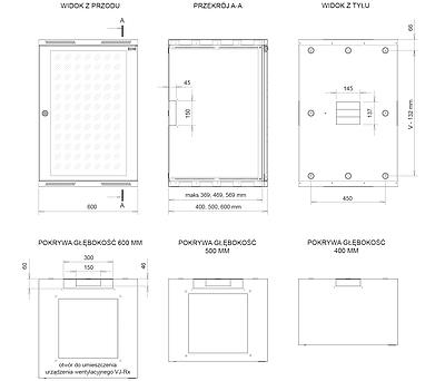 Produkt Szafka naścienna nitowana SENSA 18U 500mm, drzwi przeszklone, RAL 7035, SENSA-18U-65-11-G - Solarix - Naścienne 19"