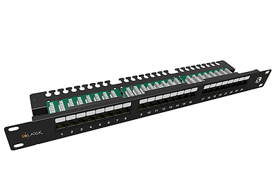 Produkt 19" patch panel Solarix 24 x RJ45 CAT5E UTP z listwą 1U SX24L-5E-UTP-BK-N - Solarix - Patch panele